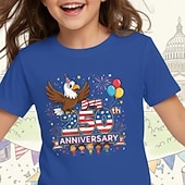  Flickor 3D Grafisk 250-årsjubileum T-shirt Kortärmad 3D-tryck Sommar Vår Sport Mode Streetwear Barn 4-12 år Rund hals Ledigt Dagligen Utomhus Normal