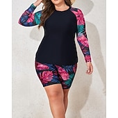 Χαμηλού Κόστους Rash Guards One Pieces-Γυναικεία Πρότυπο Προστατευτικά Σουίτες μπάνιου για μεγάλα μεγέθη Τανκίνι και μπικίνι για σέρφινγκ Τροπικό Προστασία UV Ελαστικό Μακρυμάνικο Μαγιό Μπολύζες Σέρφινγκ Καταδύσεις Κολύμβηση Καλοκαίρι