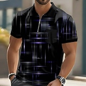 levne Pánské geometrické polo-Pánské Geometrický Polokošile Krátký rukáv Polo tričko Klopa Na běžné nošení Venkovní Dovolená Denní nošení Kapsy 3D tisk Jaro léto Vodní modrá Černá Fialová