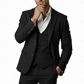 economico Abiti casual-Uomo Completi in Lino Matrimonio in Spiaggia Matrimonio primaverile Nero Bianco Primavera &amp; Estate Tuta Bavero classico Moda Affari Tinta unita Vestibilità aderente 3 pezzi Monopetto Due Bottoni