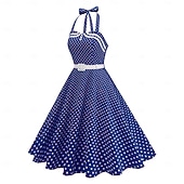 cheap Dresses-1950s Retro Vintage Rockabilly Midi Swing Dress Flare Dress Sleeveless Polka dots Fit &amp; Flare Swing Fancy Dress Women's Carnival Valentine's Day Masquerade Vacation Dailywear Bachelorette Party