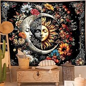 levne Nástěnné tapiserie-Gobelín slunce a měsíc na zeď, nebeské květiny, slunečnice, růže, boho hippie nástěnné umění do ložnice, obývacího pokoje, jógy, meditační dekorace