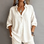 economico Camicie-camicie da donna in cotone camicia con bottoni camicetta tinta unita vintage elegante moderna camicia a maniche lunghe colletto top regolare quotidiano vacanza uscire blu bianco giallo rosa rosa grigio primavera autunno