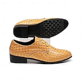 economico Scarpe Derby-scarpe eleganti da uomo con stampa coccodrillo gialla, design in similpelle con lacci, stile lussuoso e distintivo, adatte per eventi formali e occasioni speciali