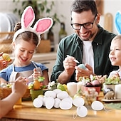 cheap Easter Eggs-25-Piece White Easter Egg Painting Kit Blank Eggs for Coloring, Includes Strings, Tools, Gem Stickers, Hanging Rope, Perfect for Adult Easter Crafts Parties, Handmade Activities, and Decorations