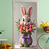 halpa Ovenpeitteet-Pääsiäispupun ovensuoja, ihastuttava pupu värikkäillä tulppaaneilla ja violetilla rusetilla, viehättävä kevätjuhlakoriste pääsiäiseen, täydellinen oven ja ulkotilojen sisustukseen