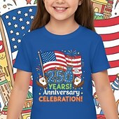  Mädchen 3D Grafik Flagge 250-jähriges Jubiläum T-Shirt Kurzarm 3D-Druck Sommer Frühling Sport Mode Streetwear Kinder 4-12 Jahre Rundhalsausschnitt Lässig Täglich Outdoor Normale Passform