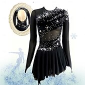 cheap Figure Skating Dresses-Figure Skating Dress Women's Girls' Ice Skating Dress Outfits Black Open Back Asymmetric Hem Spandex Mesh High Elasticity Competition Skating Wear Sequin Long Sleeve Figure Skating