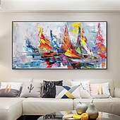abordables Peintures paysages-Mintura, peinture à l'huile abstraite texturée faite à la main représentant des paysages de bateaux, sur toile. Décoration murale moderne, tableau roulé sans cadre ni châssis.