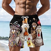  Per uomo Cartoni animati Pulcino Frizzle Chickens Costumi da bagno Pantaloncini da mare Pantaloncini da Surf Misura del girovita medio Hawaiano Divertente Vacanza al Mare Tasche Laterali fodera in
