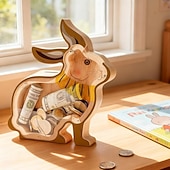 billige påske-Tresparegris av kanin for barn, uknuselig myntbøtte av tre for barn, søt pengebøtte, kaninbøtte til jul, bursdag, påskegaver, sparegrisleke for jenter, gutter