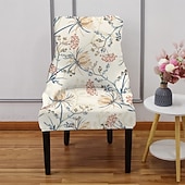 billige Ørelappstol-trekk-Trekk til stol med vingerygg, stripete planter, geometrisk trykt, polyester stretchtrekk, ett stykke ryggstøtte, armlener, stoltrekk til spisestuestol, servantstol, fritidsstol, krakk
