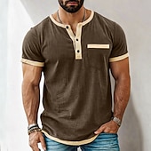 voordelige Casual T-shirts voor heren-Heren T-shirt Henley-shirt T-shirts Shirt met korte mouwen Korte mouw Henley Zomer Lente Lente zomer Kleurenblok Effen Modieus Ontwerper Basic Zak Vakantie Straat Uitgaan Zwart Blauw Blozend Roze Top