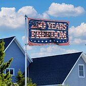 cheap America 250-US 250th Anniversary Flag "250 Years of Freedom" Banner with Stars and Stripes Design Patriotic Commemorative Decor for Semiquincentennial Celebrations 4th of July Independence Day