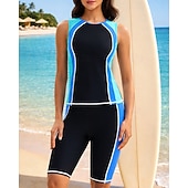 economico Surfing Tankinis &amp; Bikinis-Per donna Costume da bagno Tankini 2 pezzi Patchwork Gamba lunga fino al ginocchio Asciugatura Rapida Elastico Senza Maniche Costume da Bagno Costume da bagno Surf Immersione Spiaggia Estate