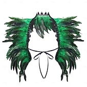 abordables Accessoires-Carnaval 2026 Accessoires de Carnaval de Rio Samba Cape Châle Femme Plumes Rouges et Noires avec Bord en Dentelle Costume de Performance Festival Brésilien