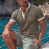 economico Maglietta casual Henley-Per uomo Maglia Henley Maglietta Manica Corta Henley Estate Blocco di colori Moda Designer Casual Tasca Bottoni Casuale Quotidiano All'aperto Blu Nero Marrone Maglietta Top per Uomo