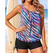 preiswerte Surfen Tankinis &amp; Bikinis-Damen Geraffter Tankini 2 Teile Tropisch UV Schutz Elastisch Ärmellos Bademode Surfen Strand Schwimmen Sommer