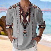 economico Modello etnico-Per uomo Geometrico Azteco Etico / africano Camicia Camicia con Bottoni Maglia Henley Manica Lunga Vintage Retrò Tribale Casuale Vacanza Estate Primavera Collo alla coreana Colletto Mao Stampa 3D