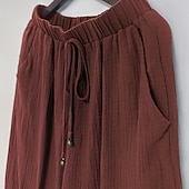 cheap Luxury Bottoms-Women's Trousers Summer Pants Baggy Pants Vacation Fashion Casual Daily Full Length Mid Waist Solid Color Plain Drawstring Pocket Wide Leg Comfort Quick Dry Soft Inelastic Streetwear Beach Holiday