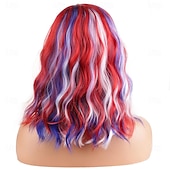  5. heinäkuuta peruukit naisille lyhyet kiharaiset aaltoilevat punaiset valkoiset siniset ja sekoitetut aaltoilevat peruukit tytöille kuumuudenkestävästä synteettisestä asupuruukista itsenäisyyspäivän