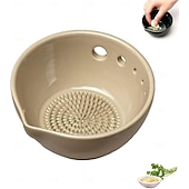cheap Event &amp; Party Supplies-Handmade Garlic Grater Herb Bowl, 2 in 1 Pottery Herb Stripper Bowl with 5 Holes, Multi-Functional Herbs Stripping Bowls with Built-in Garlic Grater for Home Kitchen Preparation