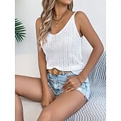 ieftine Rezervor simplu-Pentru femei Pulover Casual Moale Culoare pură Striat În V Tricotat Găurite Fără manșon Topuri obișnuite Tricotat Zilnic În aer liber Sfârșit de săptămână Alb Roșu Vin Vară