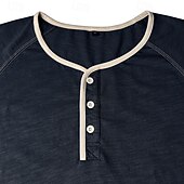 baratos Camiseta Henley Casual-Homens Camisa Henley Camisetas Camiseta 100% algodão Manga Curta Côr Sólida Tecido Cor Única Moda Designer Casual Bloco de cor Botões Henley Casual Diário Ao ar livre Primavera Verão Verão Primavera