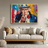  Art mural en toile patriote Uncle Sam peinture colorée de drapeau américain décoration doigt pointant toile moderne Americana
