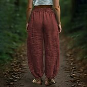 cheap Luxury Bottoms-Women's Trousers Summer Pants Baggy Pants Vacation Fashion Casual Daily Full Length Mid Waist Solid Color Plain Drawstring Pocket Wide Leg Comfort Quick Dry Soft Inelastic Streetwear Beach Holiday