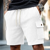 abordables Bermudas estilo casual-Hombre Pantalón corto Pantalones cortos casuales Pantalones cortos de pana Correa Bolsillo Con Texturas Plano Comodidad Transpirable Longitud de la rodilla Casual Exterior Playa Vacaciones Moda Negro