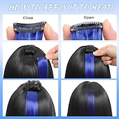 voordelige Clip-in-extensies-16 gekleurde clip-in haarextensies (22 steil, 8 blauw, 8 turquoise) voor dames, synthetische haaraccessoires