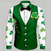 cheap St. Patrick's Day Shirt-St. Patrick's Day Men's Shamrock Faux Collar and Suit Design Faux Tie Print Shirt Button Up Shirt Long Sleeve Vintage Retro Party Holiday Spring Fall Turndown 3D Print Collared Shirts Green