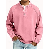  Per uomo Maglietta Maglia Henley Camicia 100% cotone lavaggio acido Manica Lunga Semplice Vintage Streetwear Casual Lavato Manica corta Collo alla coreana Henley Casuale Casa Streetwear Primavera