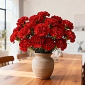 economico piante e fiori artificiali-Bouquet di 15 garofani rossi vivaci - calda composizione floreale artificiale - fiori finti per la casa, adatti per matrimoni, uffici, decorazioni natalizie, San Valentino, festa della mamma,