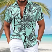 economico Camicia in Raso da Uomo-Per uomo Albero di Cocco Piante Tropicali Camicia in raso Camicie hawaiane Camicia Aloha Manica Corta Hawaiano Quotidiano Vacanza Estate Primavera Collo ripiegato Camicie con Colletto Stampa 3D