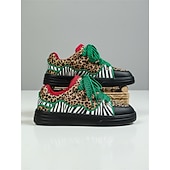 preiswerte Damen-Sneaker-Neonfarbene Sneaker mit Leopardenmuster für Damen – auffällige Plateau-Sneaker mit Zebrastreifen in kräftigen Farben – einzigartige, künstlerische Streetwear-Schuhe für urbane Festivals