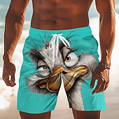 baratos Animais &amp; Aves-Homens Desenho Animado Engraçado Avestruzes Calção Justo de Natação Shorts de Natação Bermuda de Surf Cintura Média Havaiana férias na praia Bolsos laterais Forro de malha Cintura elástica com cordão
