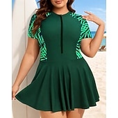 cheap One Pieces Rash Guards-Women's Rash Guard Bathing Suit One Pieces Tropical Quick Dry Elastic Short Sleeve Swimwear Swimsuit Surfing Beach Swimming Summer