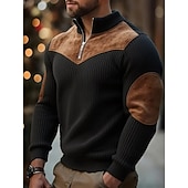 abordables Polo clásico para hombre-Hombre Polo Camisetas polo Vacaciones Calle Cremallera de un cuarto Manga Larga Moda Básico Bloque de color Retazos Bolsillo Otoño invierno Ajuste regular Negro Blanco Color Caquí Verde Ejército Polo