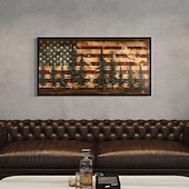 preiswerte Bis zu 30 $-Rustikale amerikanische Flagge extra große Wandkunst patriotische Wandkunst Flagge und Kiefernbaum Gemälde Leinwanddruck gerahmt bereit zum Aufhängen