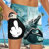  Per uomo Coccodrillo Ippopotamo Gergo divertente Pantaloncini foderati Pantaloncini da bagno 2 in 1 Pantaloncini da mare Misura del girovita medio Hawaiano Ferie Tasche Laterali Con Fodera a