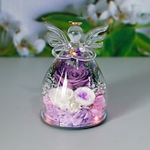 levne kutilské umění-dárky pro ženy, konzervovaná růže navždy květina ve skleněných figurkách andělů, čerstvé květiny, dárky k narozeninám ke Dni matek pro maminku, pravé červené růže pro babičku, sestru, manželku, pro ni