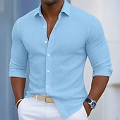 voordelige heren overhemd met knopen-Voor heren Overhemd Corduroyshirt Overhemd met knopen Zwart Wit Marineblauw blauw Paars Lange mouw Effen Strijkijzer Buiten Vakantie Button-omlaag Kleding Katoen Modieus Streetwear Klassiek Casual