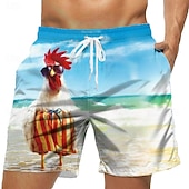  Per uomo Cartoni animati Gallo Pulcino Costumi da bagno Pantaloncini da mare Pantaloncini da Surf Misura del girovita medio Divertente Camicia hawaiana Vacanza al Mare Tasche Laterali fodera in rete