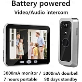 baratos Sistemas de Câmaras para Portas-Campainha com câmera e monitor portátil, alertas de reconhecimento humano ativo, alimentada por bateria.