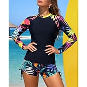 halpa One Pieces Rash Guards-Naisten Ihottumissuoja Uimapuku 2-osainen Trooppinen Boyleg-alushousut UV suoja Nopea kuivuminen Elastinen Pitkähihainen Uima-asut Uimapuku Lainelautailu Hiekkaranta Uinti Kesä