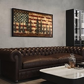 preiswerte Bis zu 30 $-Rustikale amerikanische Flagge extra große Wandkunst patriotische Wandkunst Flagge und Kiefernbaum Gemälde Leinwanddruck gerahmt bereit zum Aufhängen