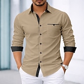 economico Camicie eleganti da uomo-Per uomo Camicia Camicia elegante Camicia con Bottoni Tinta unica Quotidiano Affari Blu chiaro Nero Bianco Rosa Manica Lunga Collo ripiegato Tutte le stagioni Abbigliamento Patchwork
