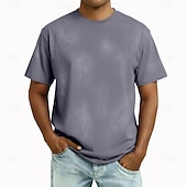 cheap Basic T shirts-Men's T Shirt 100% Cotton Acid Wash Shirt Tee Top Short Sleeves Crew Neck Summer Spring Plain Fashion Designer Basic Garment Dyed Plain Vacation Street Going out Blue Black Pink Top Tee for Men